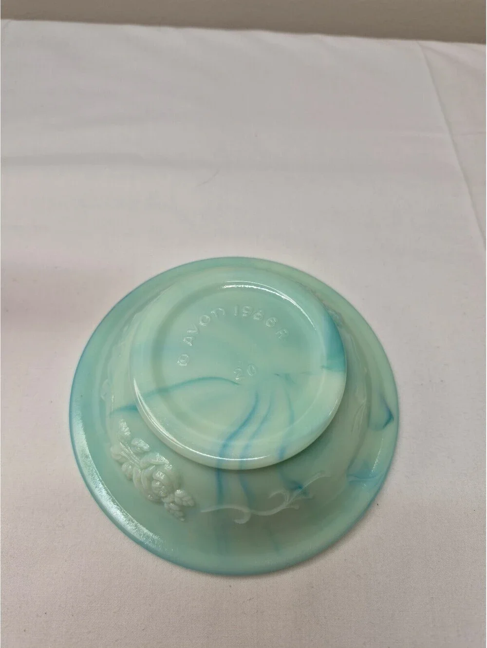 Vintage Avon Jade Green Floral Embossed Glass Pitcher with Matching Bowl J12